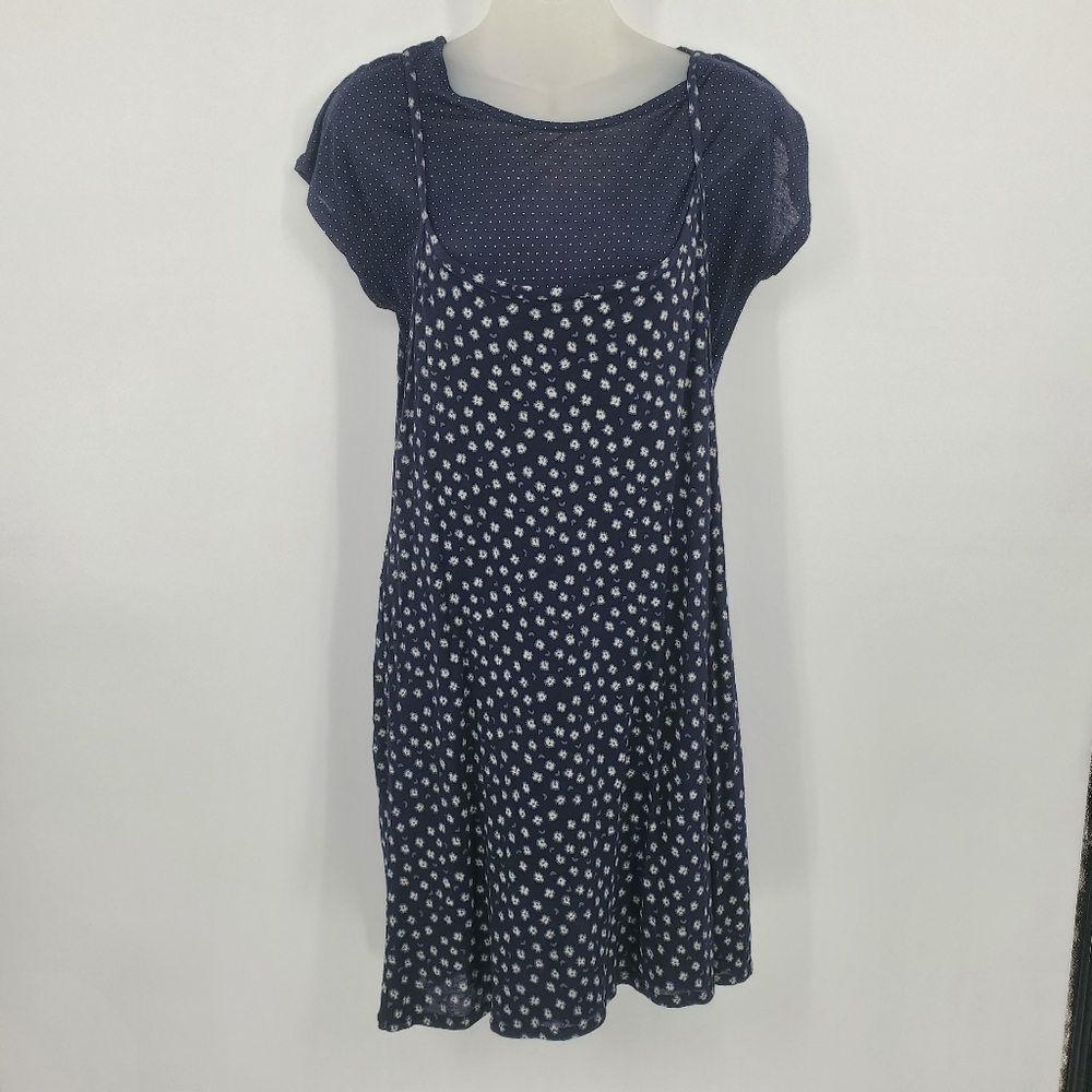 ♧♧ Vintage 90's California Gold Rush Floral Babydoll Dress Size Large Blue White